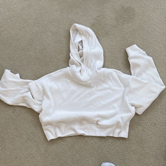 white Ribbed Cropped Hoodie - Picture 1 of 2
